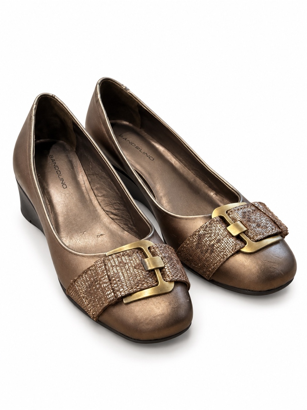 Bandolino Bronze Metallic Buckle Low Wedge Ballet Flats Size 7.5